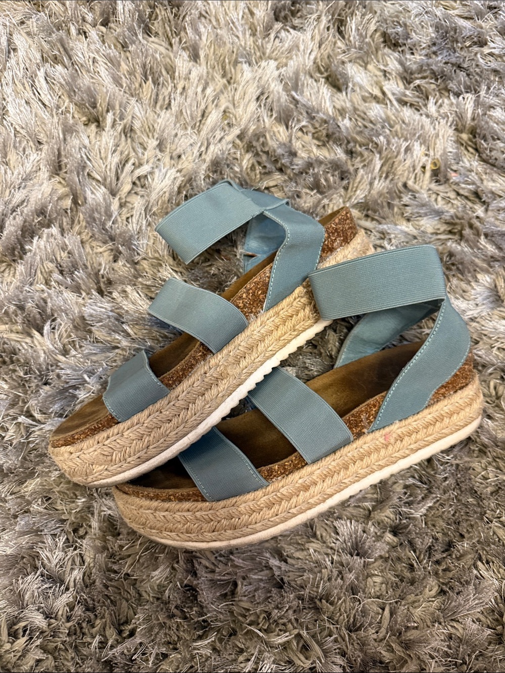 Blue Espadrille Platform Sandals with Elastic Straps